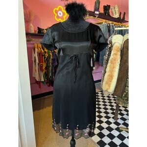 Vintage Y2K Wanted USA Dainty Satin Floral Embroidery Dress Size 5